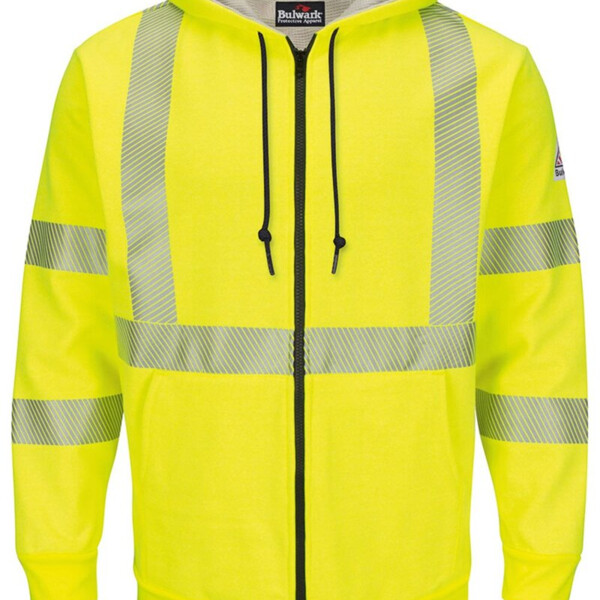 Men's Tall Hi-Visibility Zip-Front Hooded Fleece Sweatshirt with Waffle Lining Thumbnail